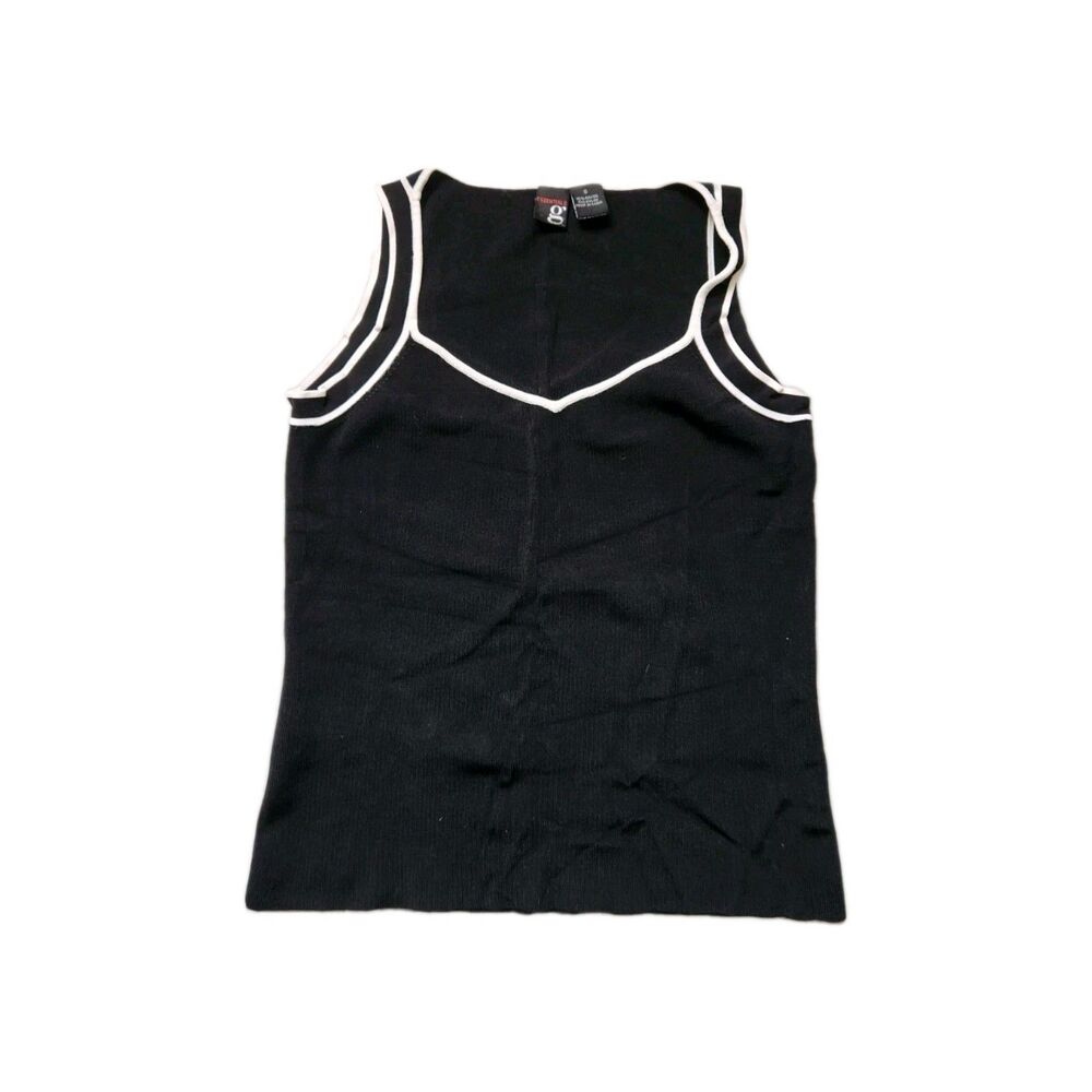Essentials G Black White Ribbed Sleeveless Sweetheart Neckline Blouse Sz S EUC